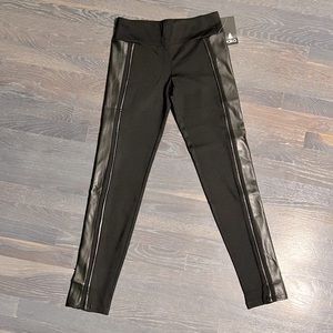 New black spandex leggings/stretch pants with faux leather detail, size 6
